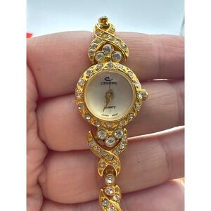 Cenere Vintage Womens Gold Tone Faux Diamond Round Face Watch PR-51 Japan Movt